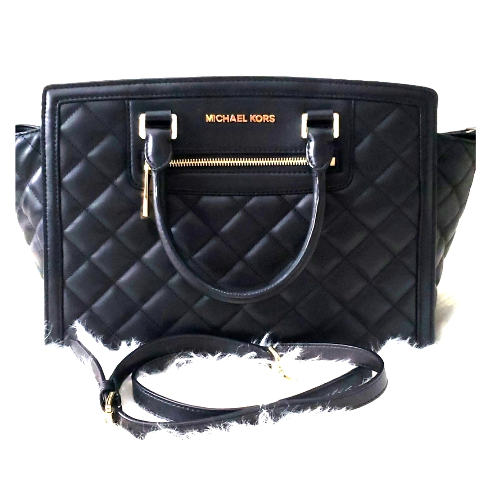 MICHAEL KORS Black Quilted Leather Satchel